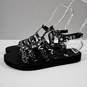 NEW Arizona Love Trekky Sandal Womens EU 42 Black White Paisley Flat Spartiate